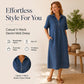 👗 50% OFF NOW! 👖 Robe-chemise midi décontractée en jean avec poches – Jean doux et coupe ample – Poches pratiques, idéales pour un look décontracté au quotidien – Confortable et polyvalente ✨🌸
