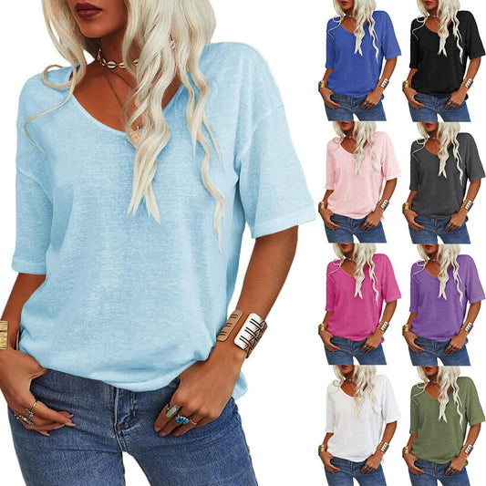 🔥Dernier jour 49 % DE RÉDUCTION🔥T-shirt à col en V uni pour femme - 12 COULEURS