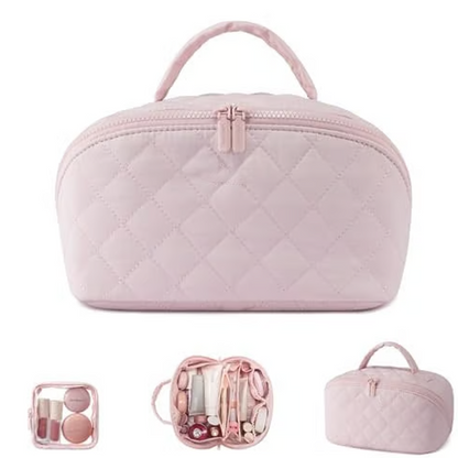 🔥 50% DE RÉDUCTION ! ✨ Trousse de Maquillage Grande Capacité - Pochette Amovible, Design Matelassé Élégant, Idéale pour Voyage 💄🧳