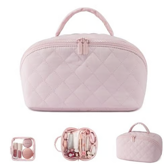 🔥 50% DE RÉDUCTION ! ✨ Trousse de Maquillage Grande Capacité - Pochette Amovible, Design Matelassé Élégant, Idéale pour Voyage 💄🧳