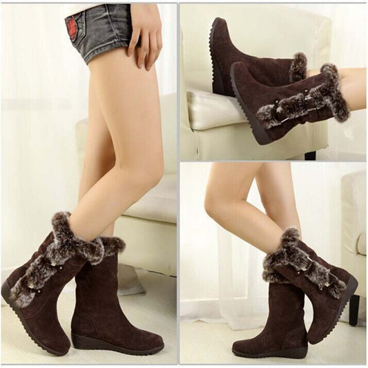 Women's Mid-Calf Snow Boots with Plush Trim
