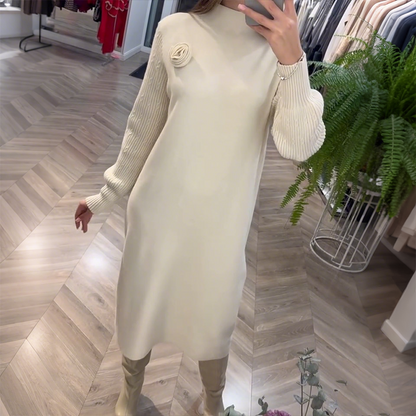 🔥Nouveautés Offre spéciale - Robe midi ample à manches longues et col montant pour femme