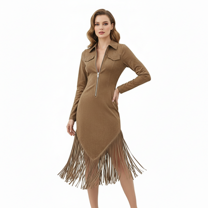 ⏰Last Day Sale 50% Off💃Robe midi rétro à fermeture éclair pour femme, avec pompon