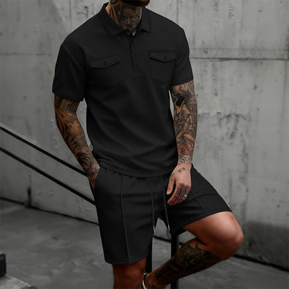 Ensemble 2 pièces pour homme : haut à manches courtes et short à cordon