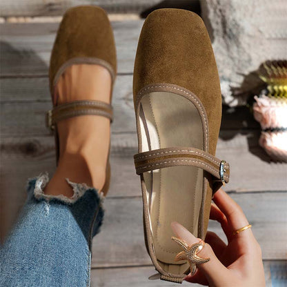 👡 PROMO LIMITÉE 50% DE RÉDUCTION ! ✨ Ballerines PU Aspect Daim – Bride Réglable, Semelle Flexible, Confort Toute la Journée 🌸