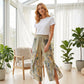 Pantalon à jambes larges taille haute à imprimé floral pour femme