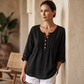 Blouse pour femme à manches longues, col Henley et détails plissés