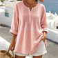 Blouse pour femme à manches longues, col Henley et détails plissés
