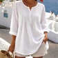 Blouse pour femme à manches longues, col Henley et détails plissés