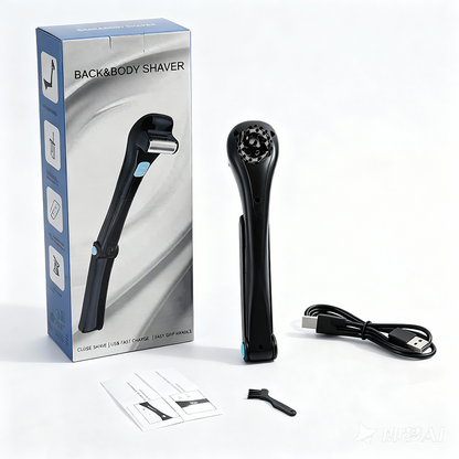 🌀 50% DE RÉDUCTION ! 🪒 Rasoir Électrique pour le Dos – ABS – Manche Pliable 180° & Autonomie 60 min for Homme