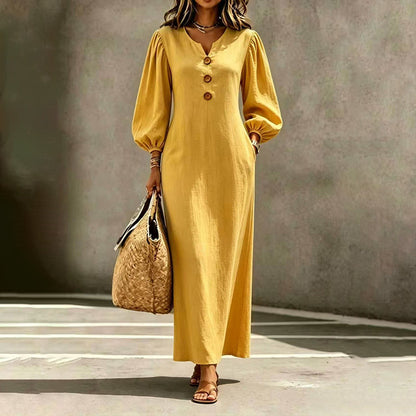 🏆 Best-seller – maintenant à moitié prix ! Robe longue décontractée à encolure en V et manches bouffantes pour femme