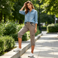 Pantalon capri cargo taille haute pour femme