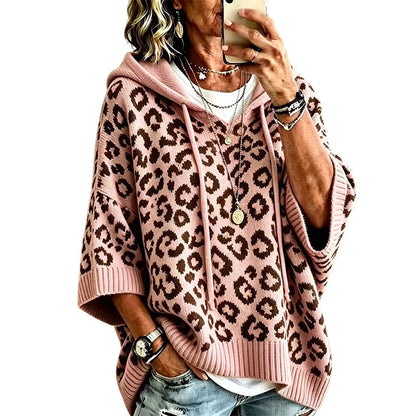 Hoodie en maille à imprimé léopard pour femme