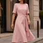 Robe midi élégante pour femme avec lien de taille réglable