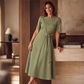 Robe midi élégante pour femme avec lien de taille réglable