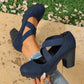 📢📢50 % de réduction !!! 🎉✨ Chaussures Mary Jane pour femme à bout rond, avec lanières croisées, talon bloc, semelle compensée et découpes, à talons hauts