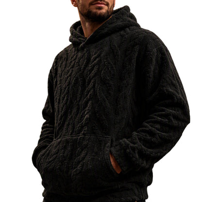 Sweat à capuche doublé polaire pour homme, motif jacquard, manches longues, style pull, pour tenues décontractées et activités en extérieur en hiver