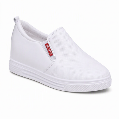 Chaussures à enfiler en cuir souple pour femmes, à semelle plate antidérapante avec rehausse invisible