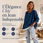 Pull en jean à manches longues et demi-zip pour femme
