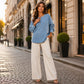 Pull en jean à manches longues et demi-zip pour femme