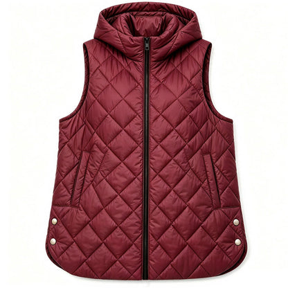 Gilet matelassé à capuche mi-long décontracté pour femme