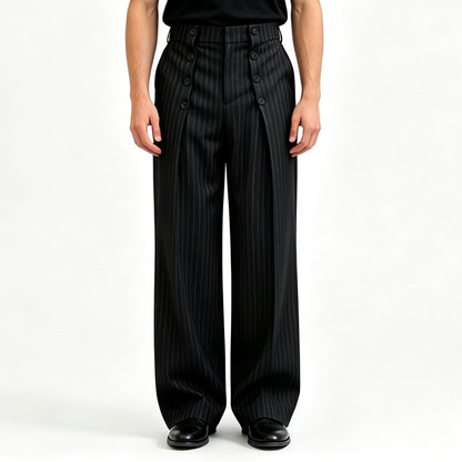 Pantalon drapé élégant à double boutonnage et taille haute pour homme